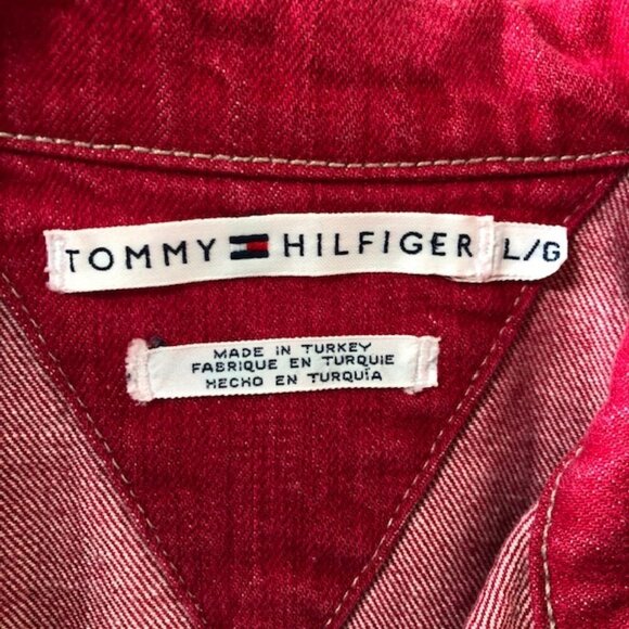 TOMMY HILFIGER Red Denim Trucker Jacket Large Vintage 2000 - Picture 8 of 17